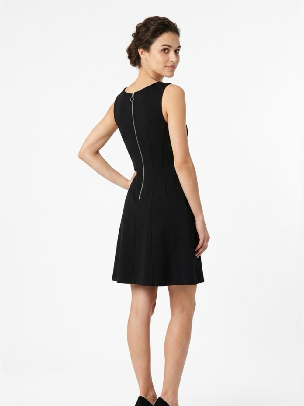 Anthropologie Black Mini Dress Maeve Dress Exposed Zipper Size Medium